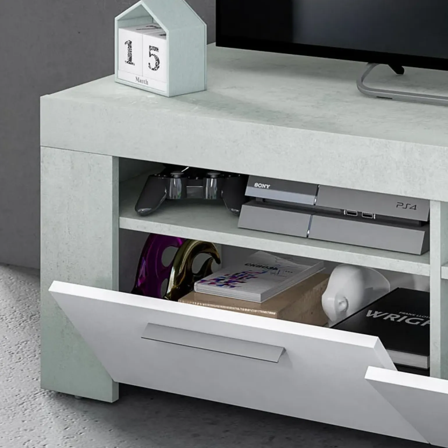 Mobile porta TV 120x40h cm moderno bianco cemento Zante