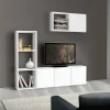 Mobile porta TV 175x132h cm moderno con libreria bianco frassinato Kubic 09