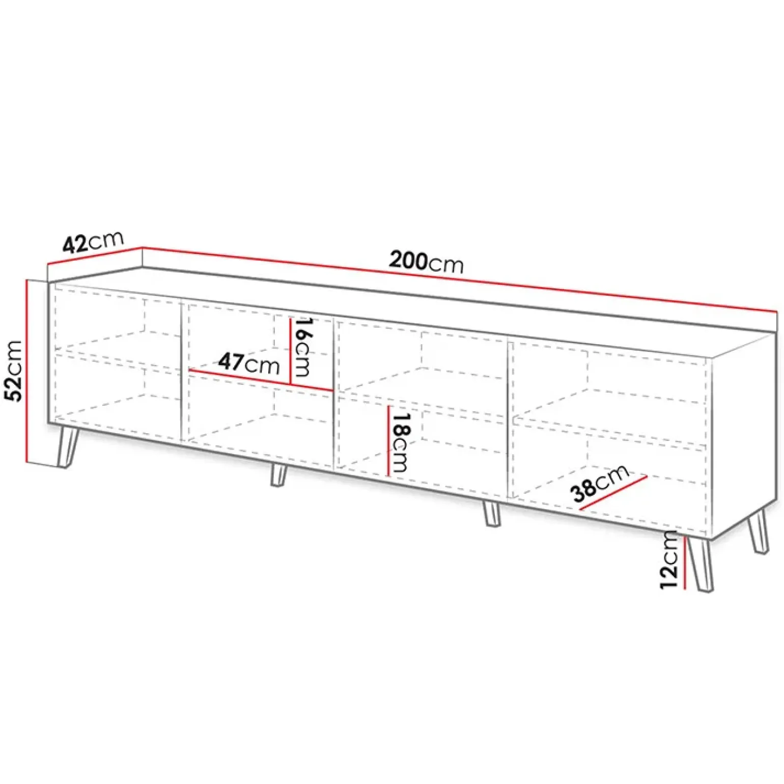 Mobile porta TV 200x52h cm moderno con frontale decorato bianco lucido Placida