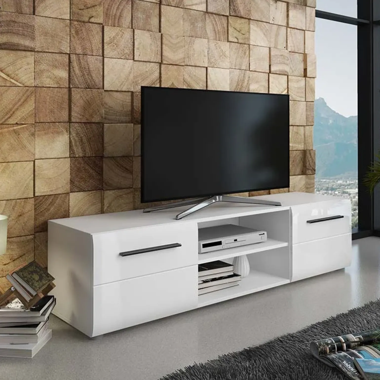 Mobile porta TV 160x40h cm moderno soggiorno bianco lucido Cold