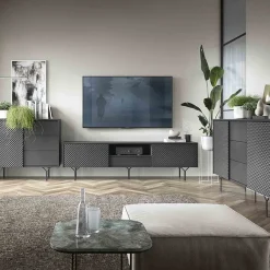 Mobile porta TV 180x51h cm moderno antracite frassinato nero Parigi