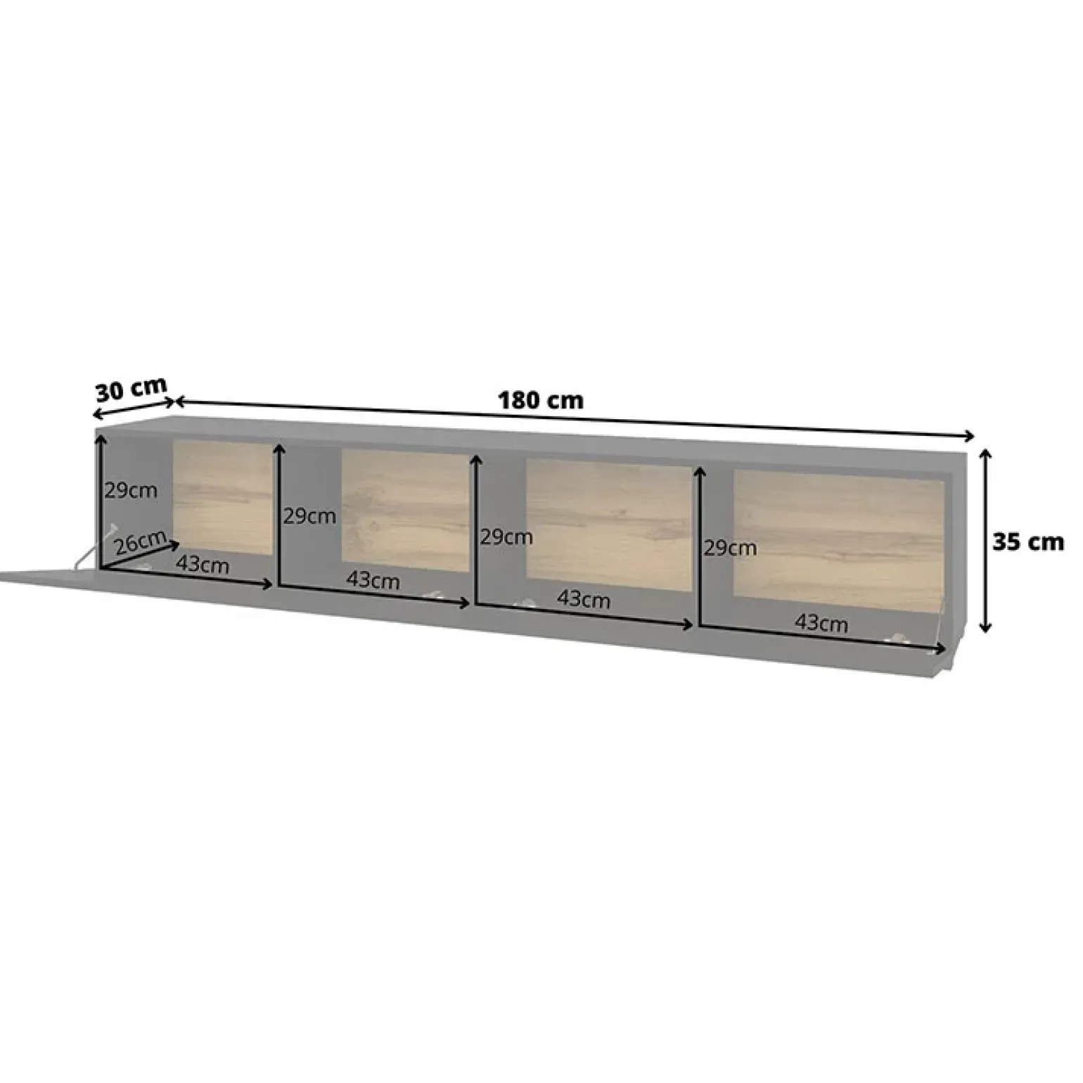 Mobile porta TV 180x35h cm moderno nero Fusion con 2 ribalte