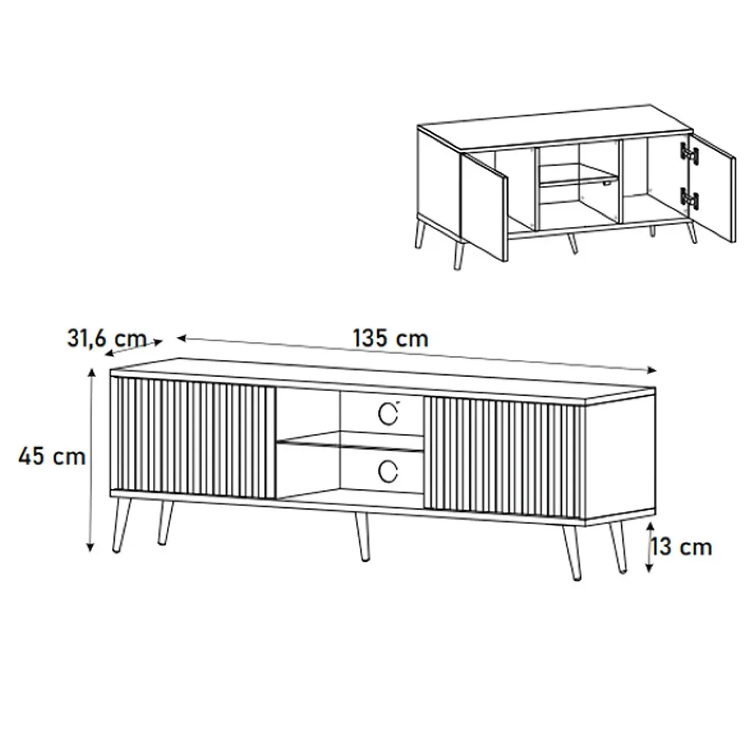 Mobile porta TV 135x45h cm moderno 2 ante bianco cannettato Celestia