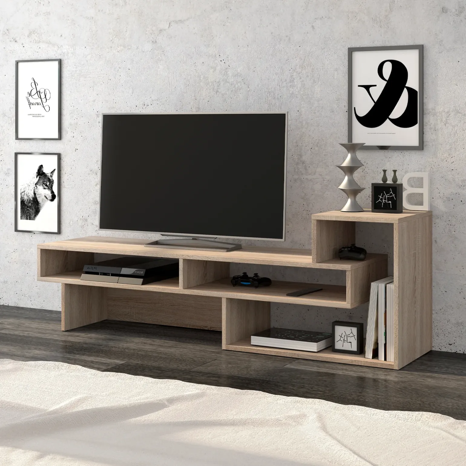 Mobile porta TV 146x49h cm moderno rovere chiaro Helen