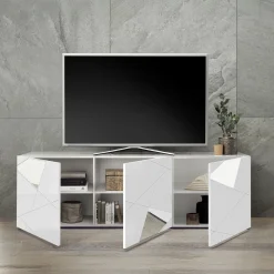 Mobile porta TV 181x57h cm moderno specchio con serigrafia bianco lucido Silea