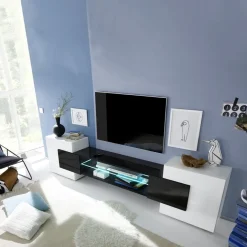 Mobile porta TV 258x61h cm moderno laccato bianco lucido Starck