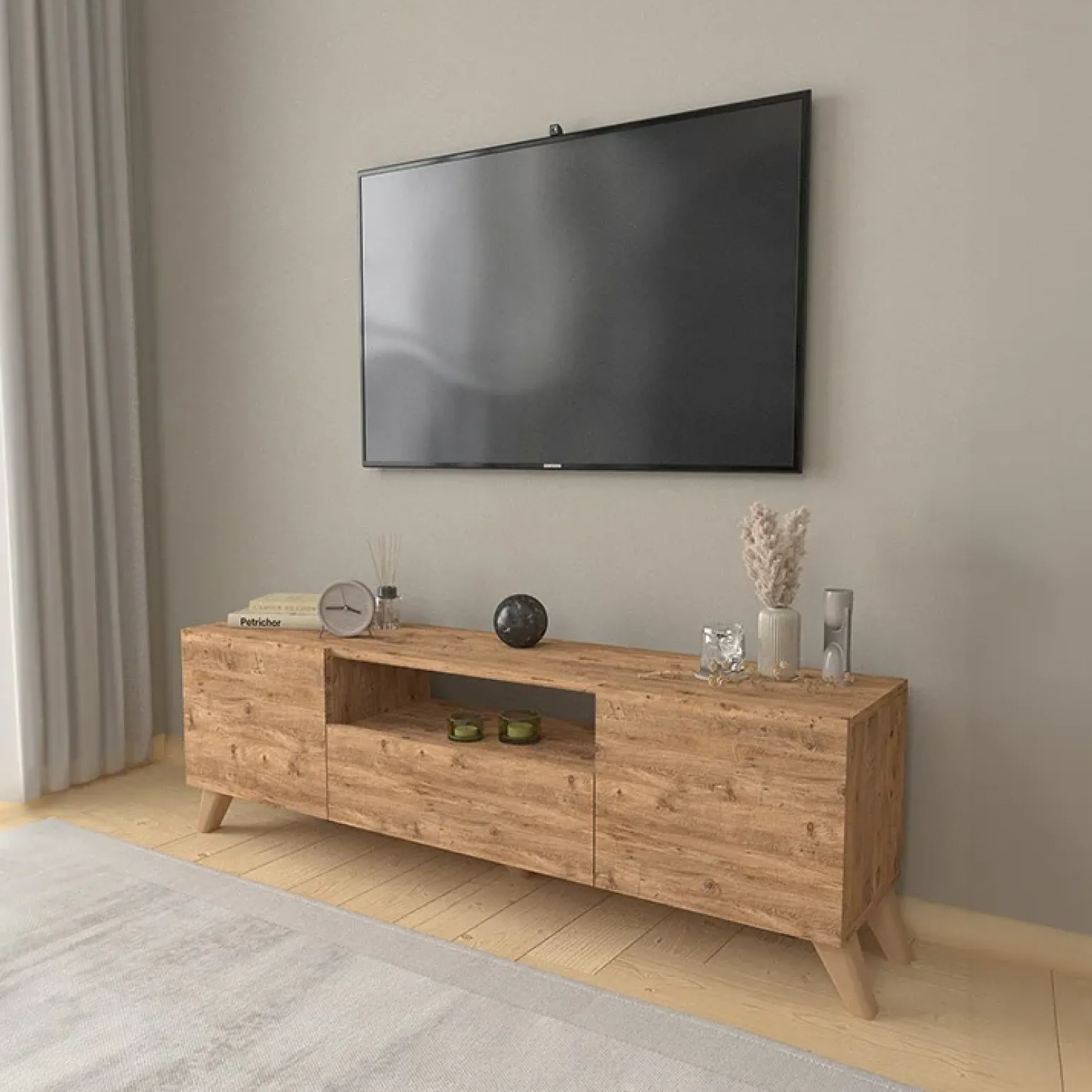 Mobile porta TV 140x46h cm moderno rovere Baffin