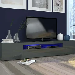 Mobile porta TV 200x37h cm soggiorno antracite Light Big Gihome®