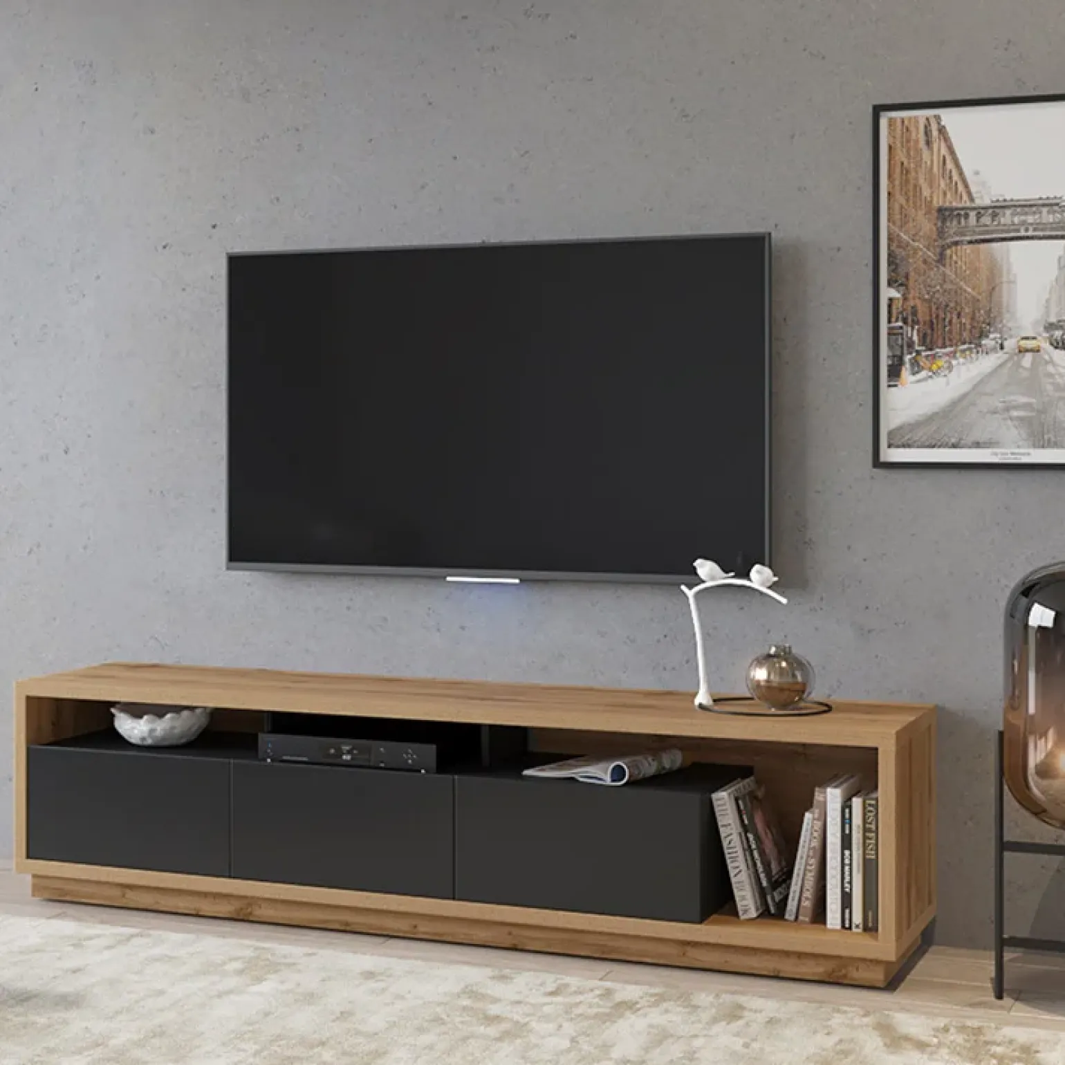 Mobile porta TV 200x50h cm soggiorno rovere nero Favorita