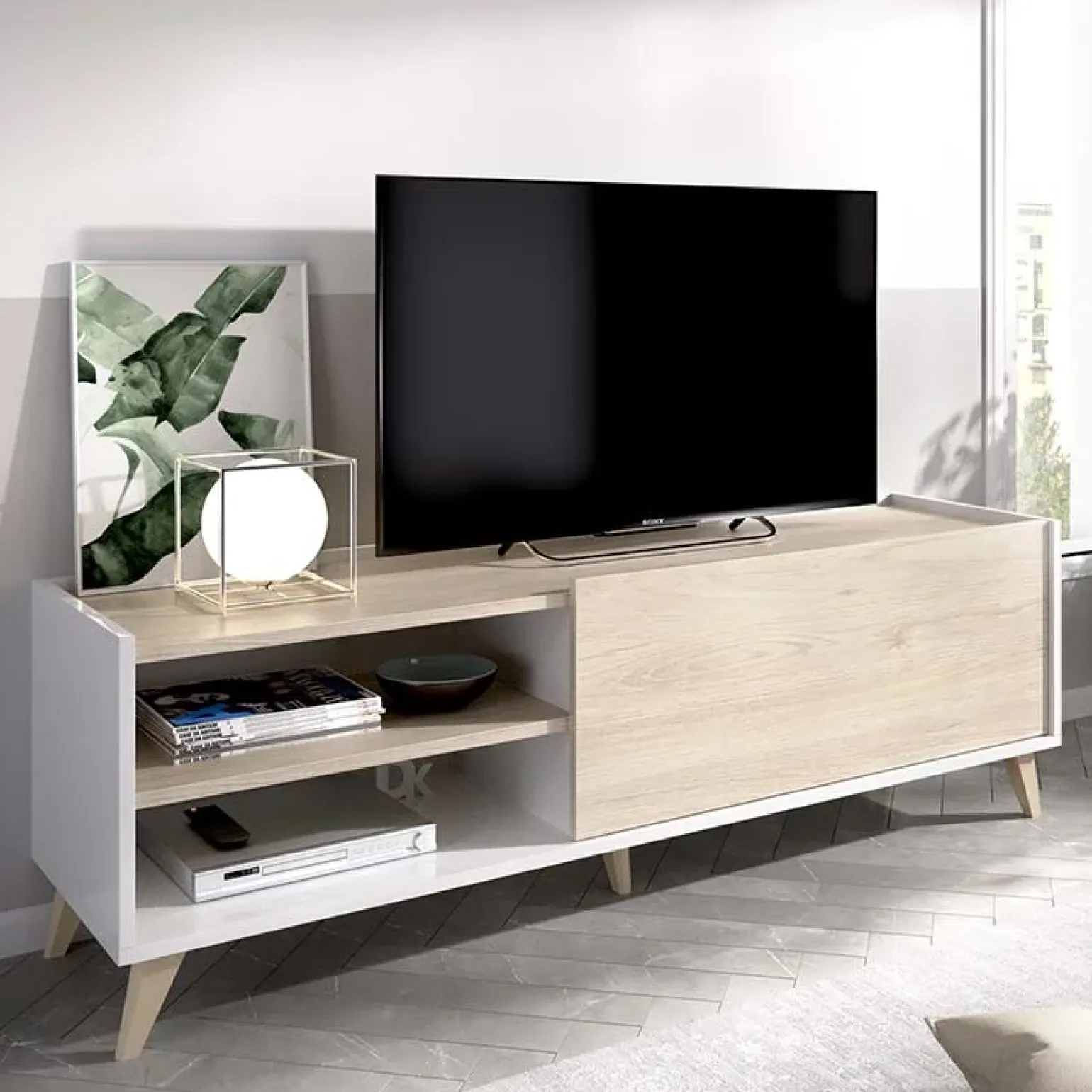 Mobile porta TV 155x47h cm soggiorno rovere bianco Elmer