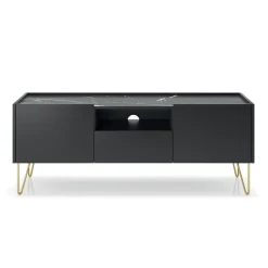 Mobile porta TV 144x55h cm soggiorno nero effetto marmo Sirena