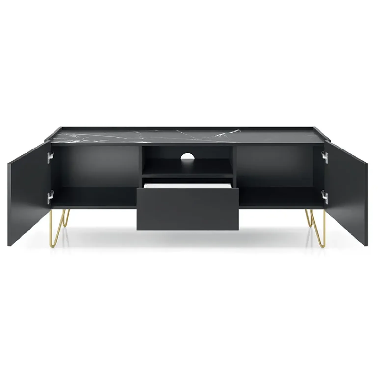 Mobile porta TV 144x55h cm soggiorno nero effetto marmo Sirena