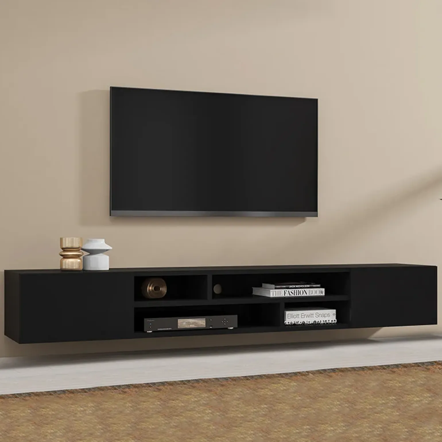 Mobile porta TV 208x33h cm soggiorno nero Maserati