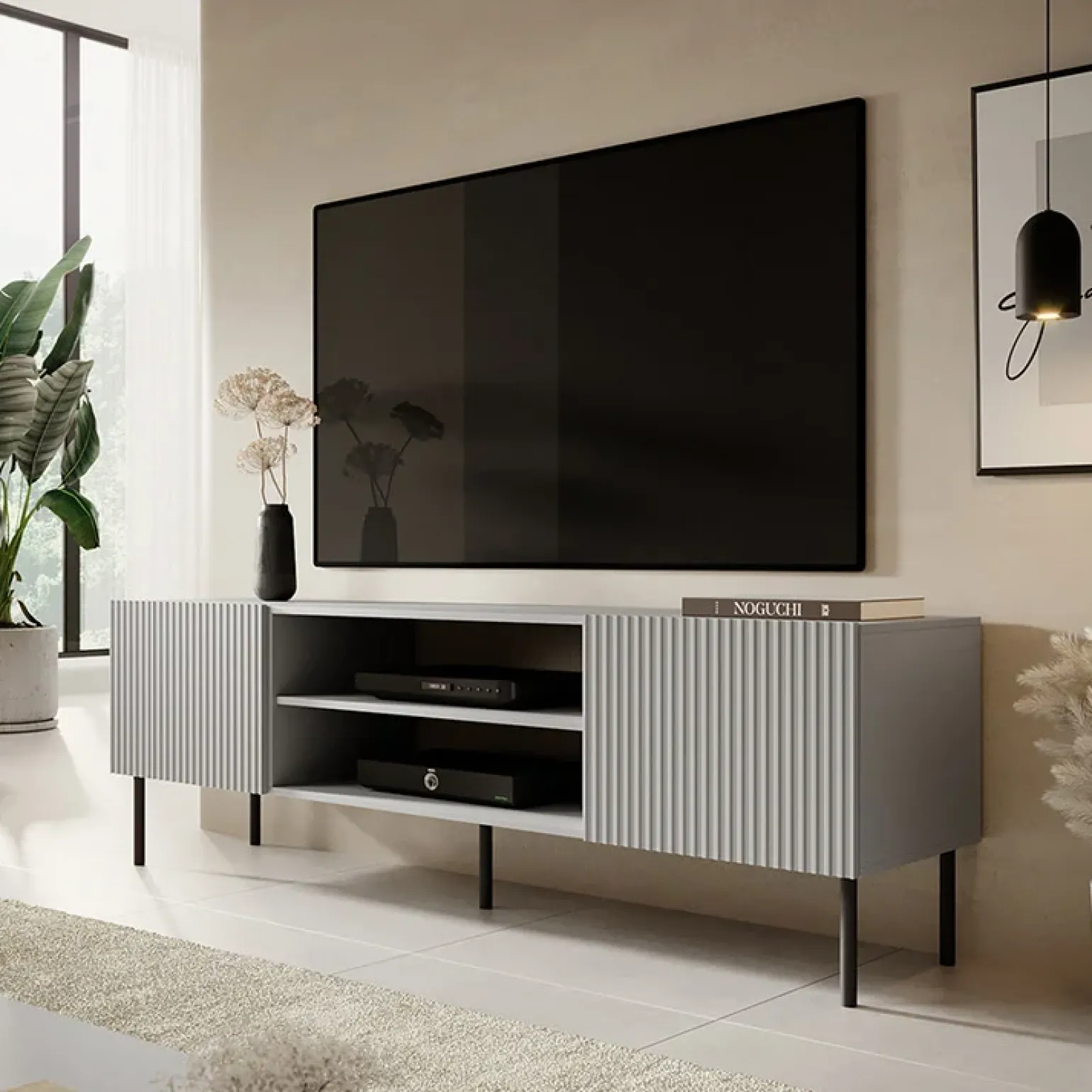 Mobile porta TV 180x57h cm soggiorno grigio chiaro nero Cadice