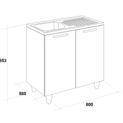Mobile sottolavello cucina 80x86h cm multiuso con lavello 1 vasca sinistra acciaio inox rovere olmo Talise
