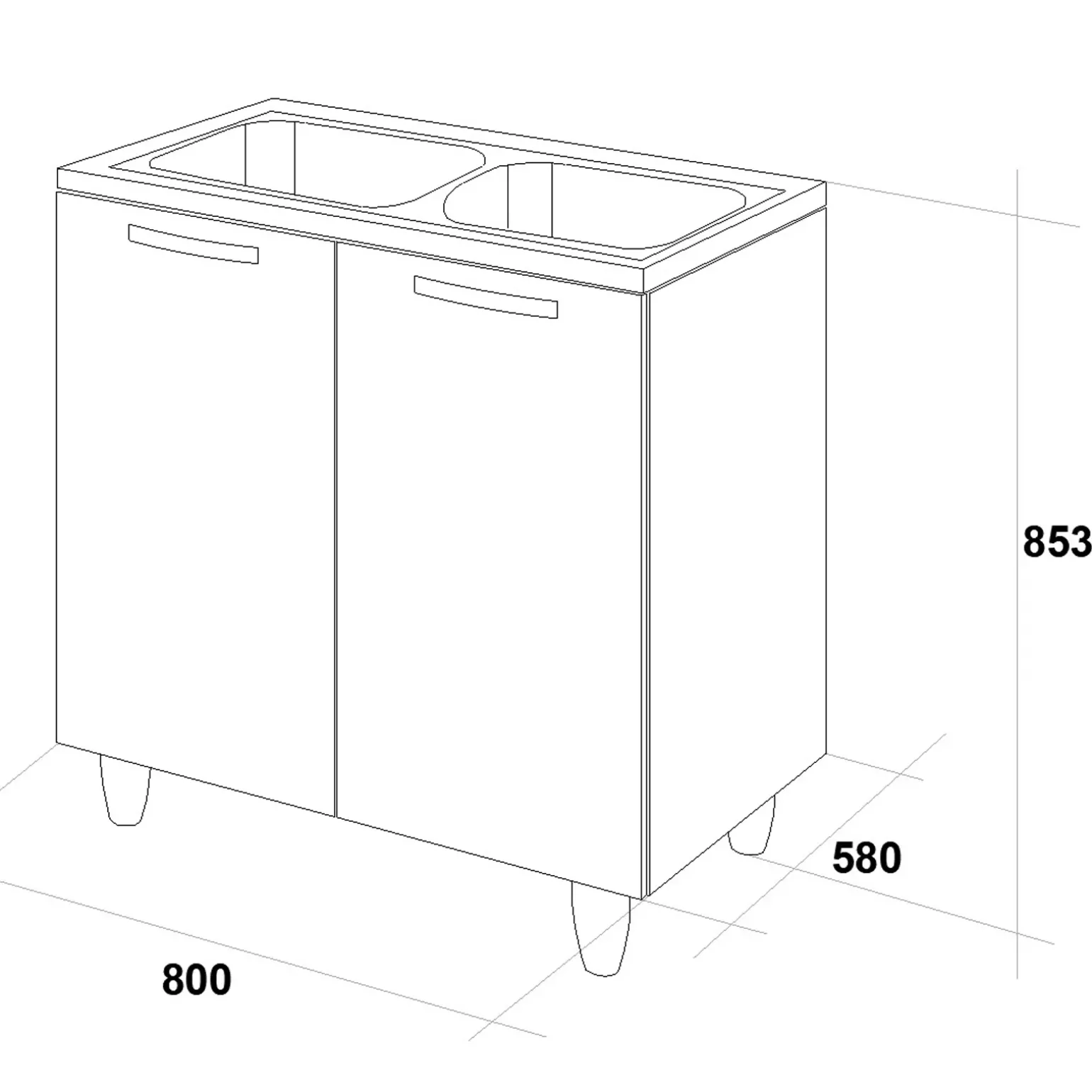 Mobile sottolavello cucina 80x86h cm multiuso con lavello 2 vasche acciaio inox bianco frassinato Talise