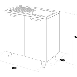 Mobile sottolavello cucina 80x86h cm multiuso con lavello 1 vasca destra acciaio inox rovere olmo Talise