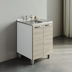 Mobile sottolavello cucina 60x86h cm multiuso con lavello acciaio inox 2 ante rovere olmo Talise