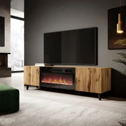 Mobile TV con camino 181x50h cm moderno cannettato quercia Essence