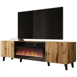 Mobile TV con camino 181x50h cm moderno cannettato quercia Essence
