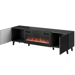 Mobile TV con camino 181x50h cm moderno cannettato antracite Essence