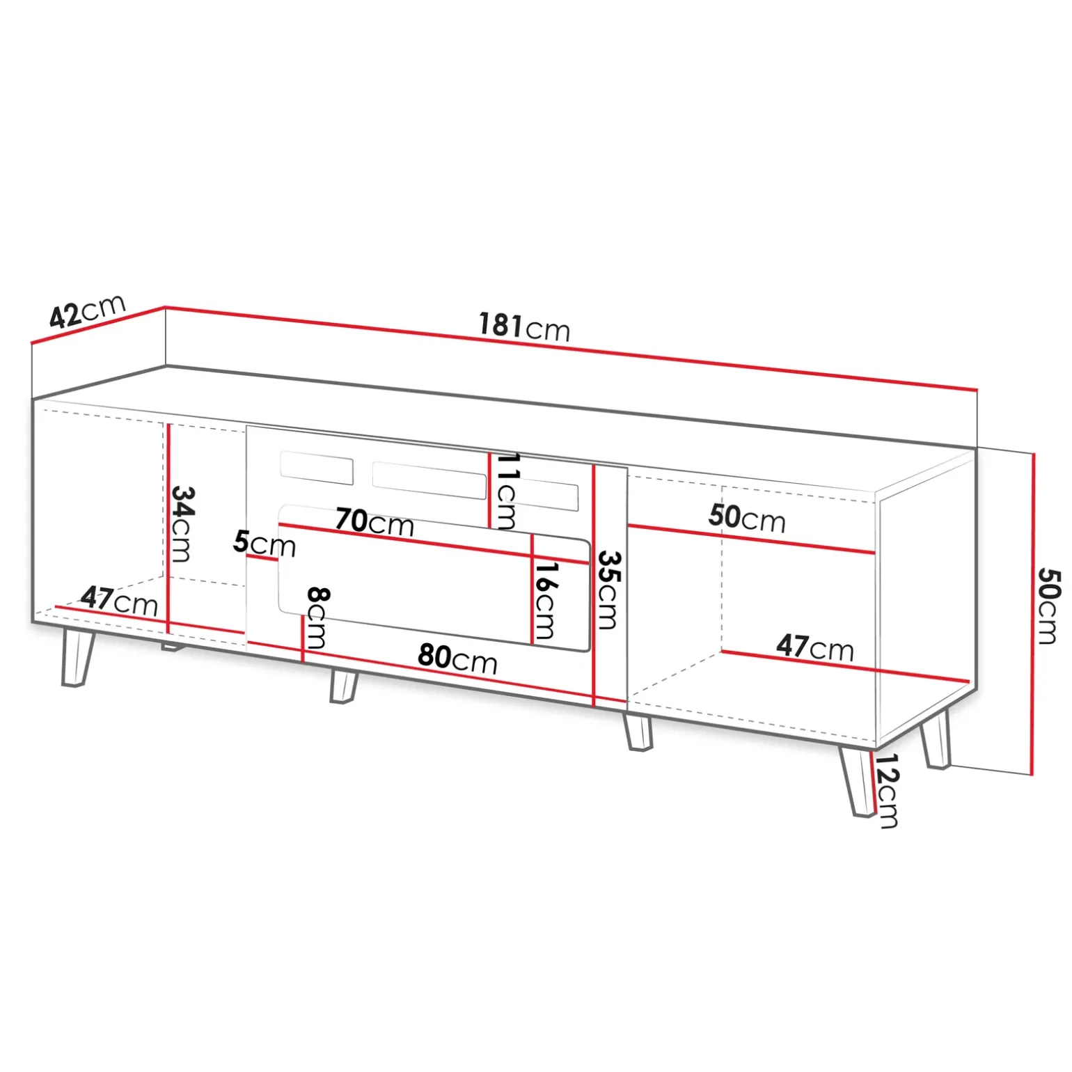 Mobile TV con camino 181x50h cm moderno cannettato antracite Essence