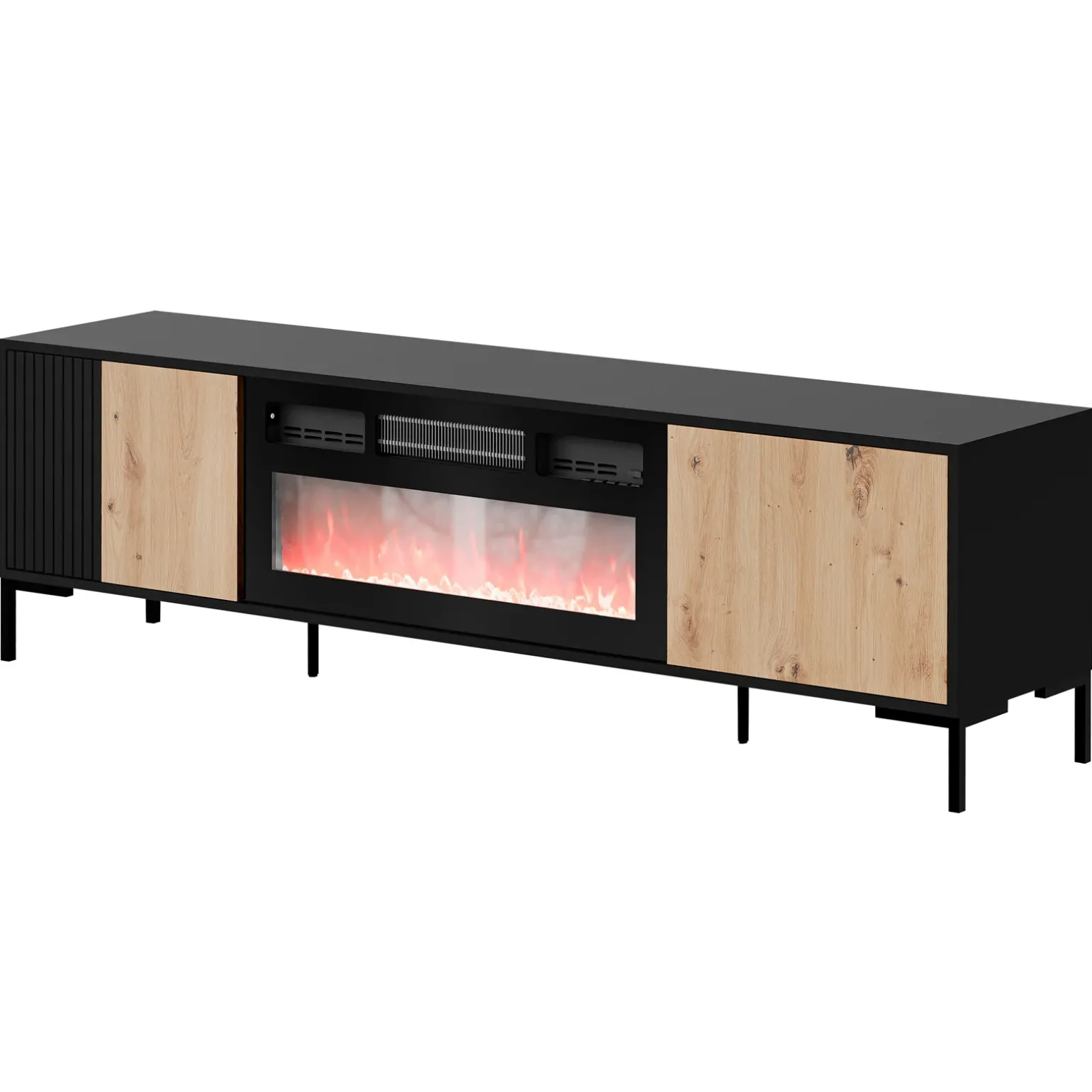 Mobile TV con camino 180x54h cm rovere nero Duble