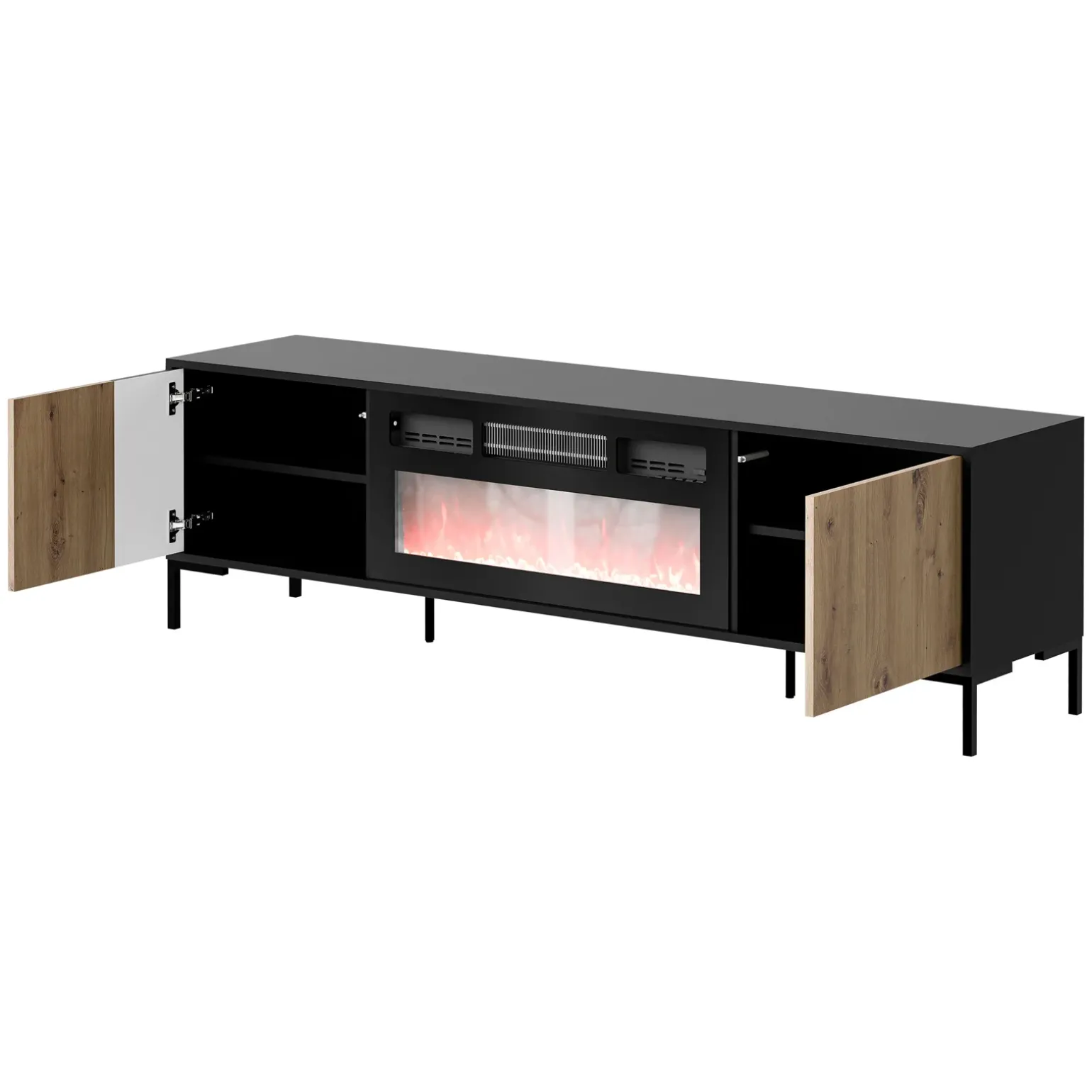 Mobile TV con camino 180x54h cm rovere nero Duble