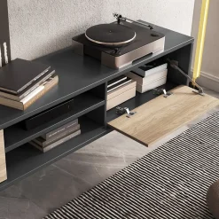 Mobile TV soggiorno sospeso 180x32h cm 2 ante a ribalta 2 vani rovere grigio Glem