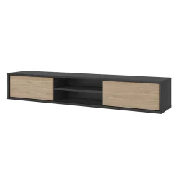 Mobile TV soggiorno sospeso 180x32h cm 2 ante a ribalta 2 vani rovere grigio Glem