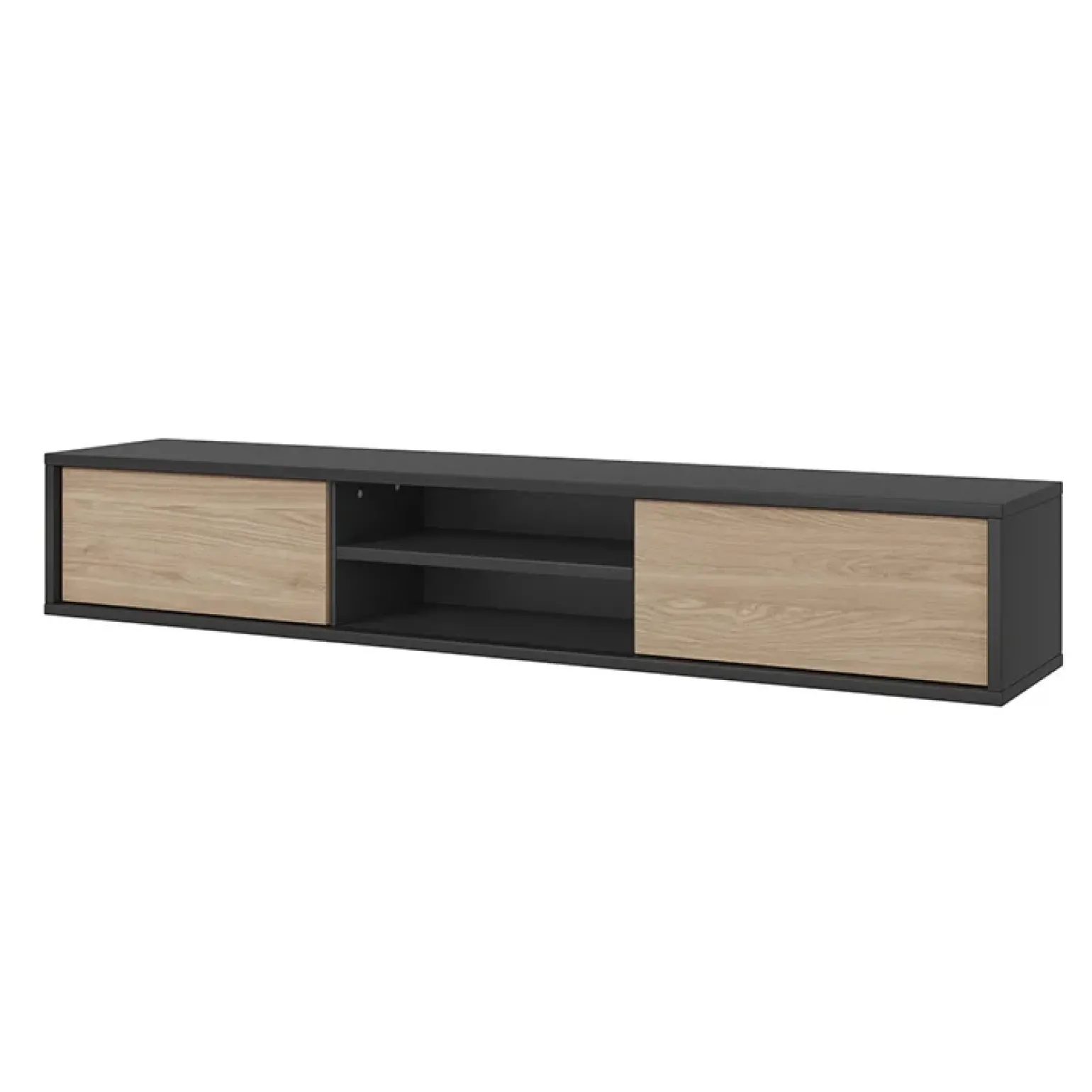 Mobile TV soggiorno sospeso 180x32h cm 2 ante a ribalta 2 vani rovere grigio Glem