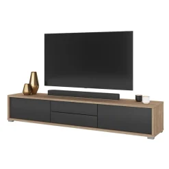 Mobile TV soggiorno sospeso 180x32h cm 2 ante a ribalta 2 cassetti antracite rovere Glem