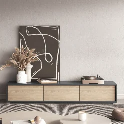 Mobile TV soggiorno sospeso 180x32h cm 3 ante a ribalta rovere grigio Glem