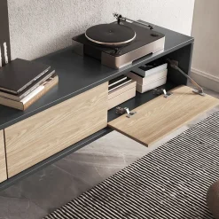 Mobile TV soggiorno sospeso 180x32h cm 3 ante a ribalta rovere grigio Glem
