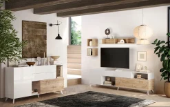 Mobile TV 241x67h cm 2 ante 1 cassetto bianco lucido rovere chiaro Witty