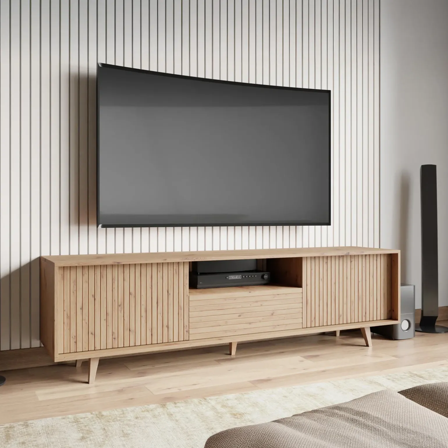Mobile TV 180x52h cm 2 ante design rustico cannettato rovere Branch