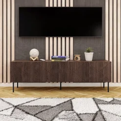 Mobile TV 191x58h cm 4 ante noce scuro con frontali serigrafati Savanna