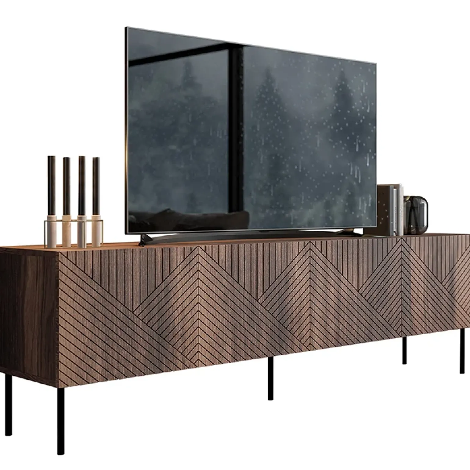 Mobile TV 191x58h cm 4 ante noce scuro con frontali serigrafati Savanna