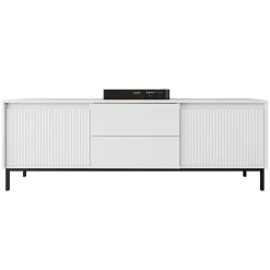 Mobile TV 174x60h cm 2 cassetti design cannettato bianco Strike