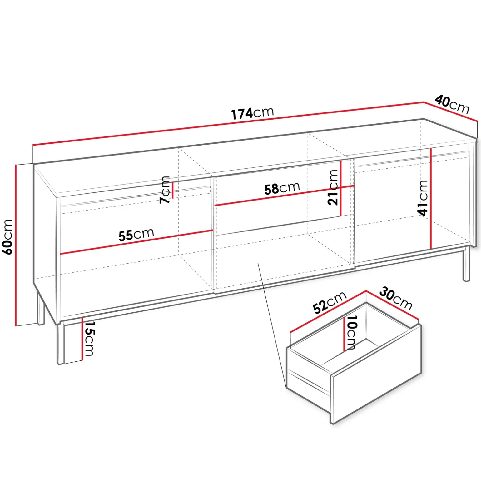Mobile TV 174x60h cm 2 cassetti design cannettato bianco Strike