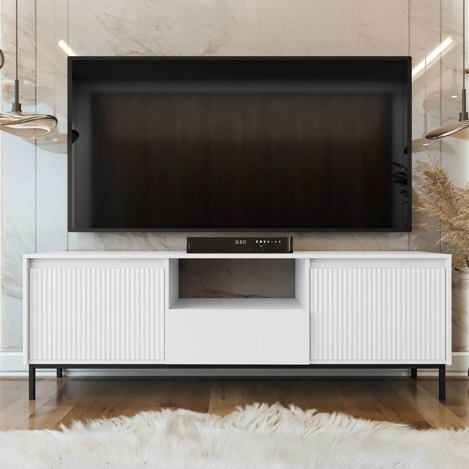 Mobile TV 174x55h cm design cannettato bianco Strike