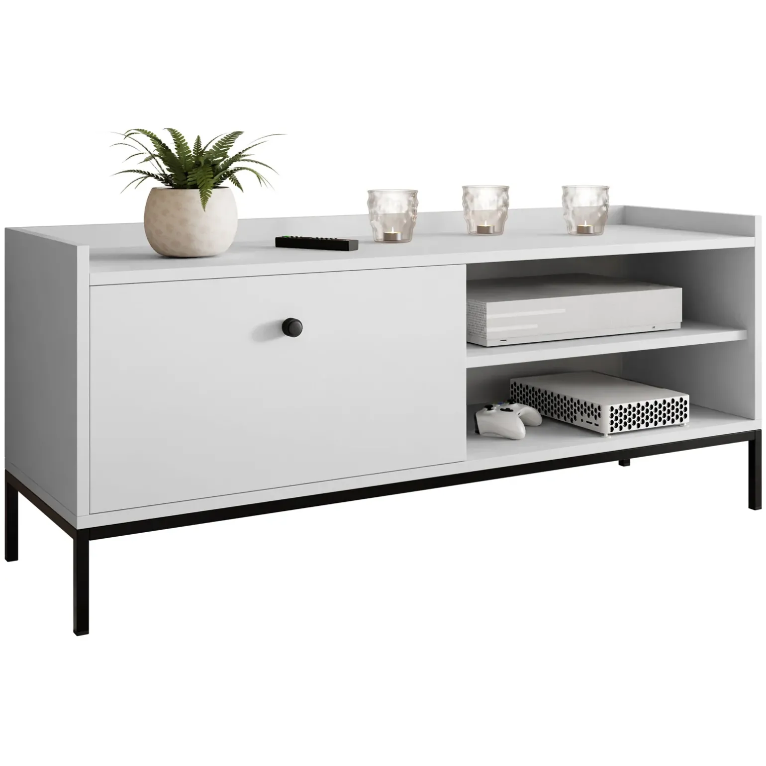 Mobile TV 140x55h cm design moderno bianco Pollon