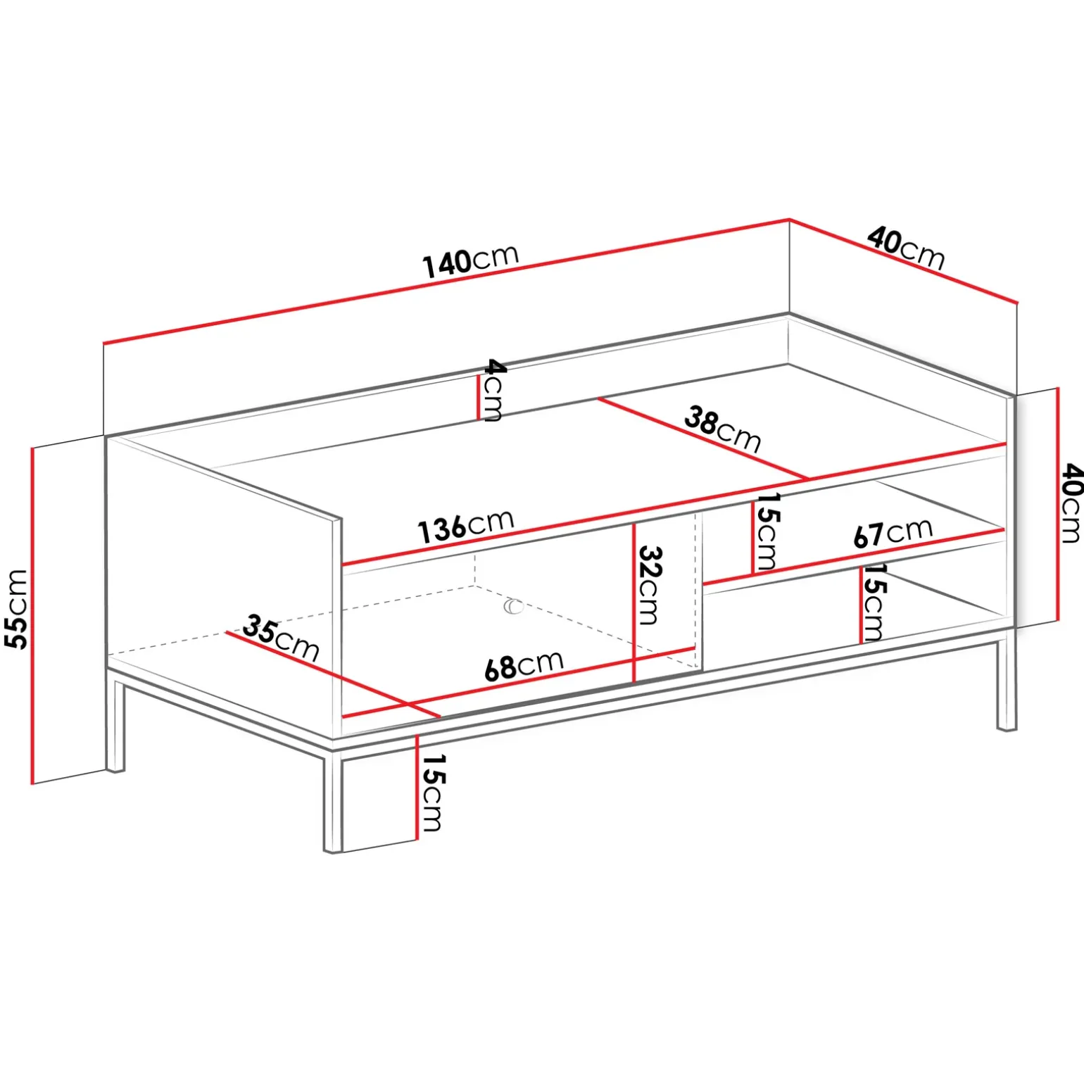Mobile TV 140x55h cm design moderno bianco Pollon