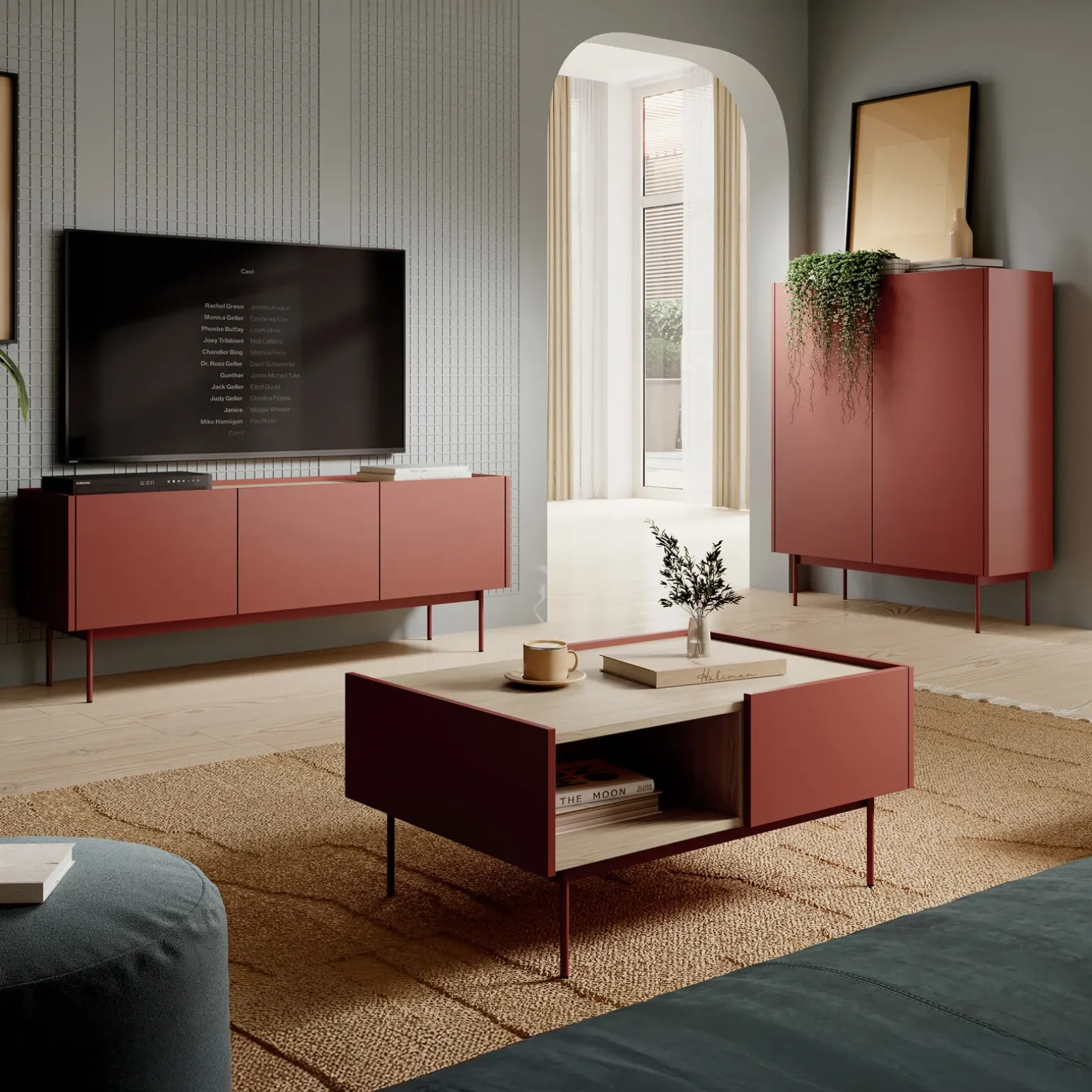 Mobile TV 144x55h cm design moderno rosso Passion