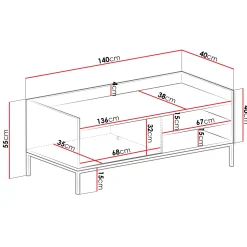 Mobile TV 140x55h cm design moderno nero Pollon