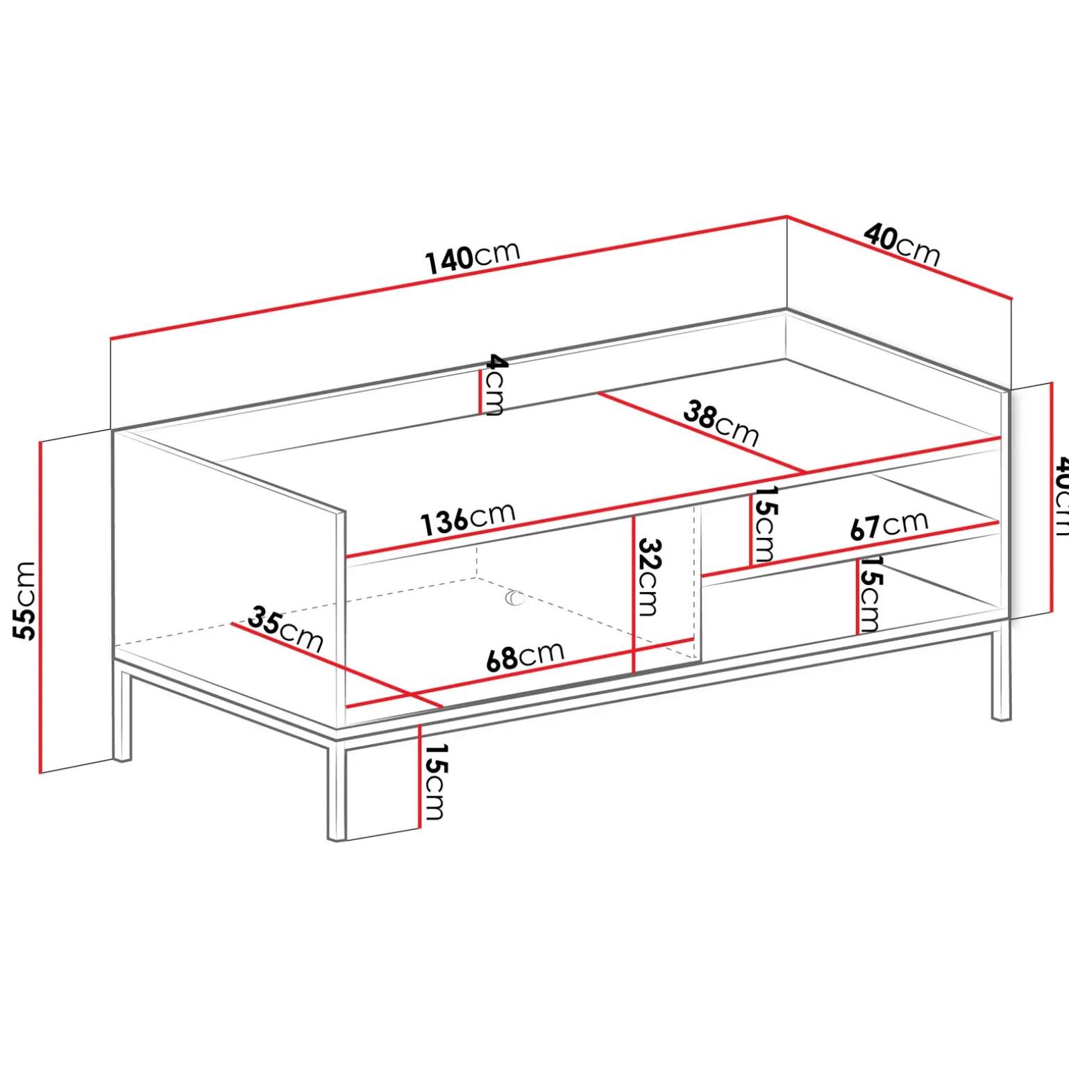 Mobile TV 140x55h cm design moderno nero Pollon