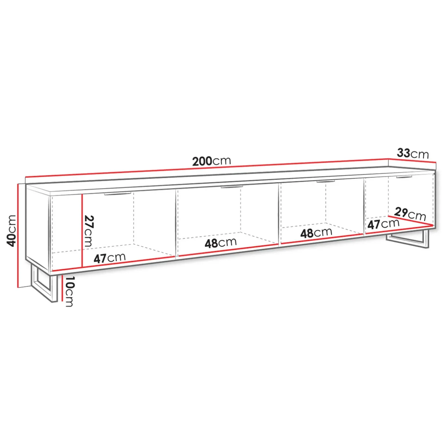 Mobile TV 200x40h cm design rustico cannettato rovere nero List