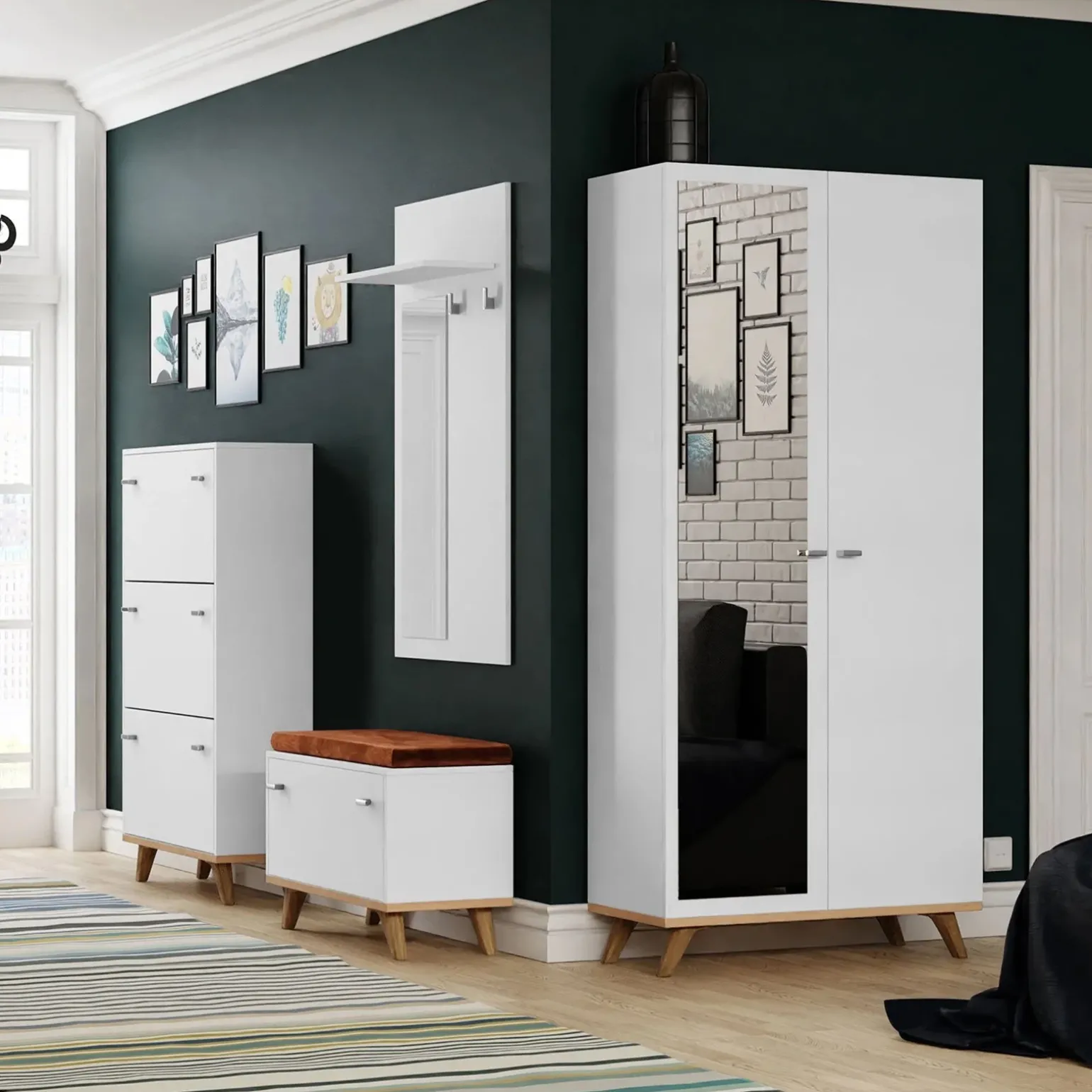 Panca ingresso 69x50h cm con scarpiera bianco rovere Clea