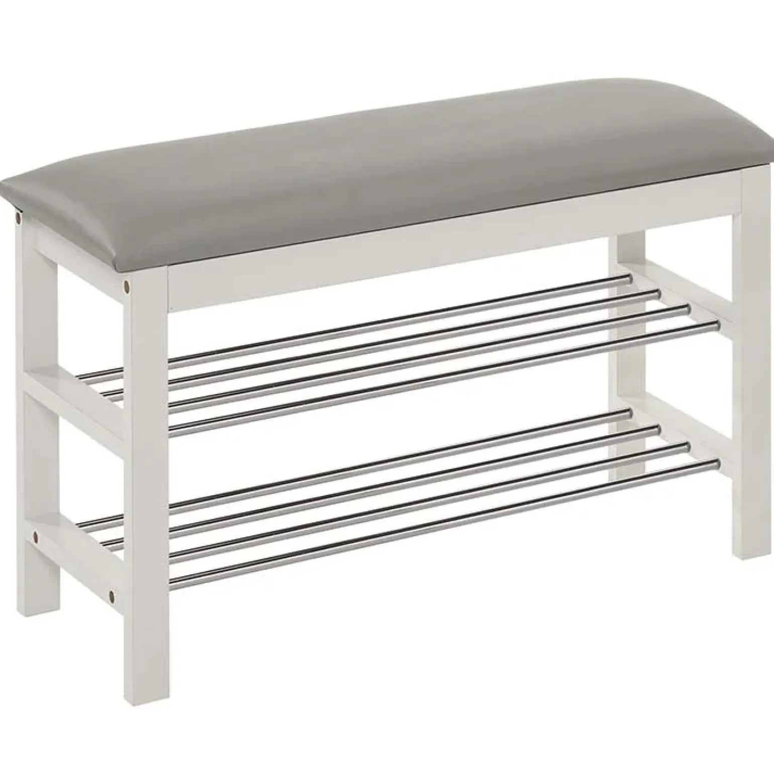Panca portascarpe 81x48cm legno naturale acciaio cromato grigio Zeo