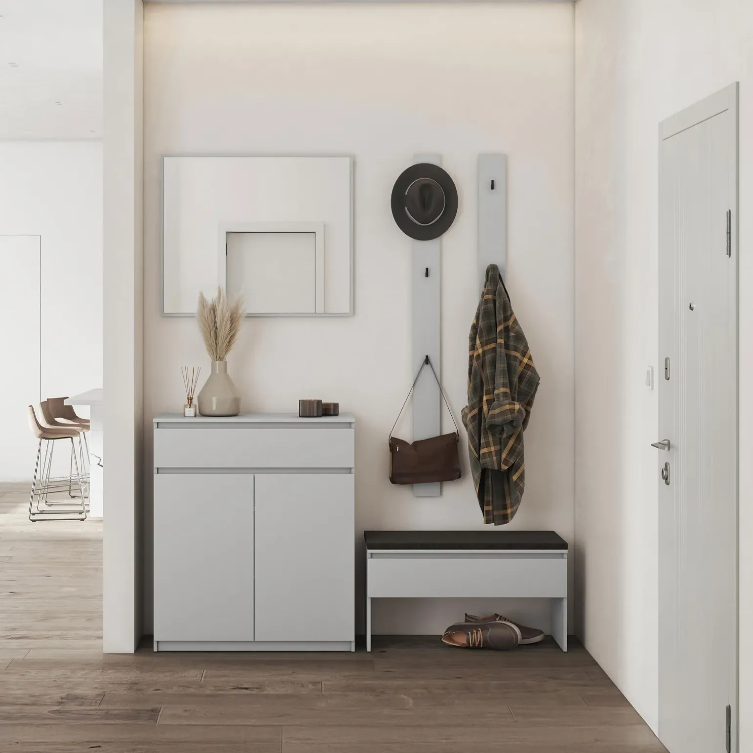 Panca scarpiera 92x50cm con imbottitura grigio Accent